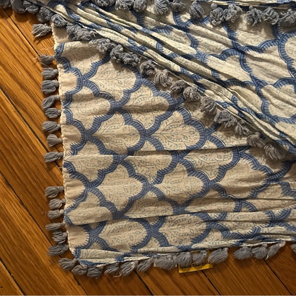 Roberta Roller Rabbit Blue and Cream Cotton Lattice Print Scarf - Picture 2 of 3